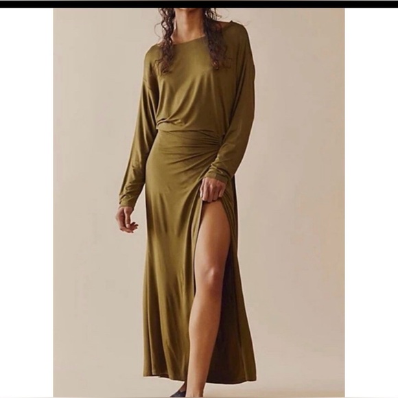 Free People Dresses & Skirts - Free People Alyssa Long Sleeve Wrap Dress in Olive size XL